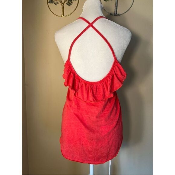 NWT! Chaser Pinkish Red Strappy Cross Back Linen Blend Tank Medium - Picture 2 of 7